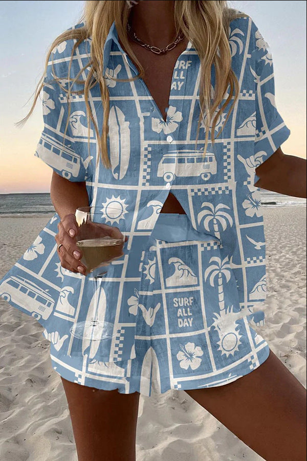 Trenara – Short Summer Suit with Caravan Print