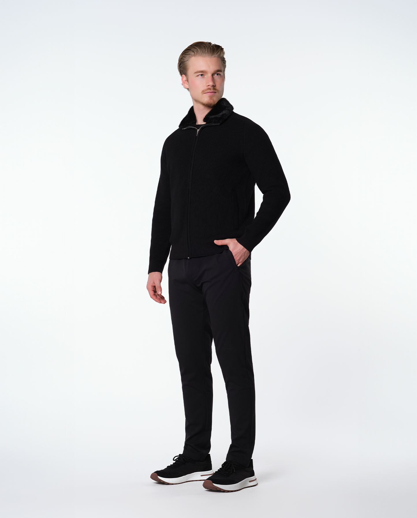 FURNECK KNIT JACKET - BLACK