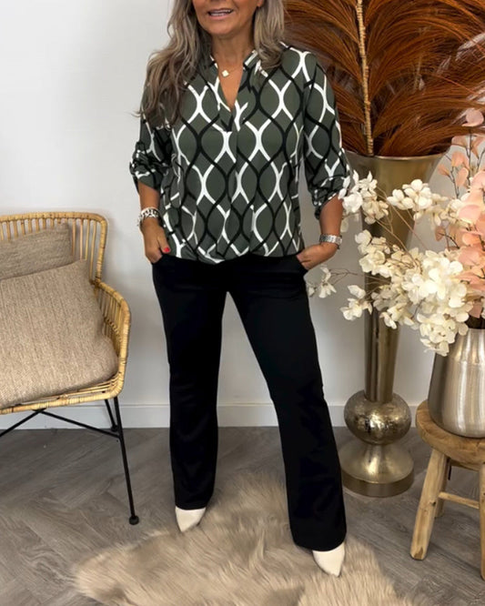 Mabel Geometric Long Sleeve Blouse