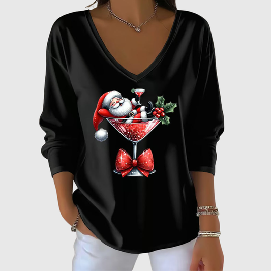 Hailey | Santa Cocktail V-Neck Top