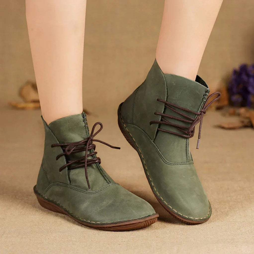 WOMEN'S HANDMADE RETRO FLAT LEATHER BOOTS
