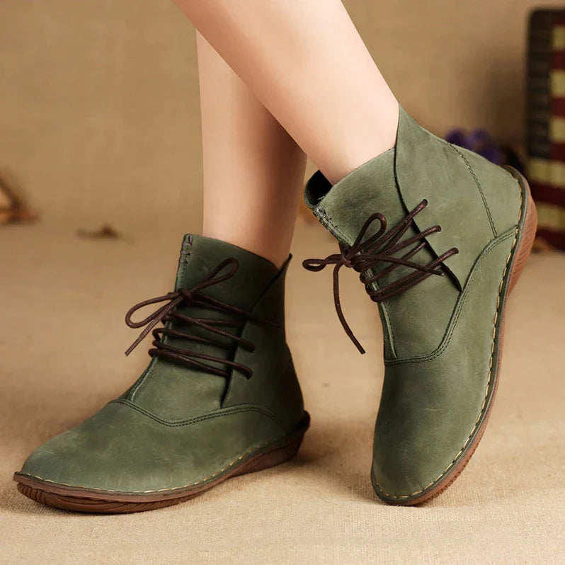 WOMEN'S HANDMADE RETRO FLAT LEATHER BOOTS
