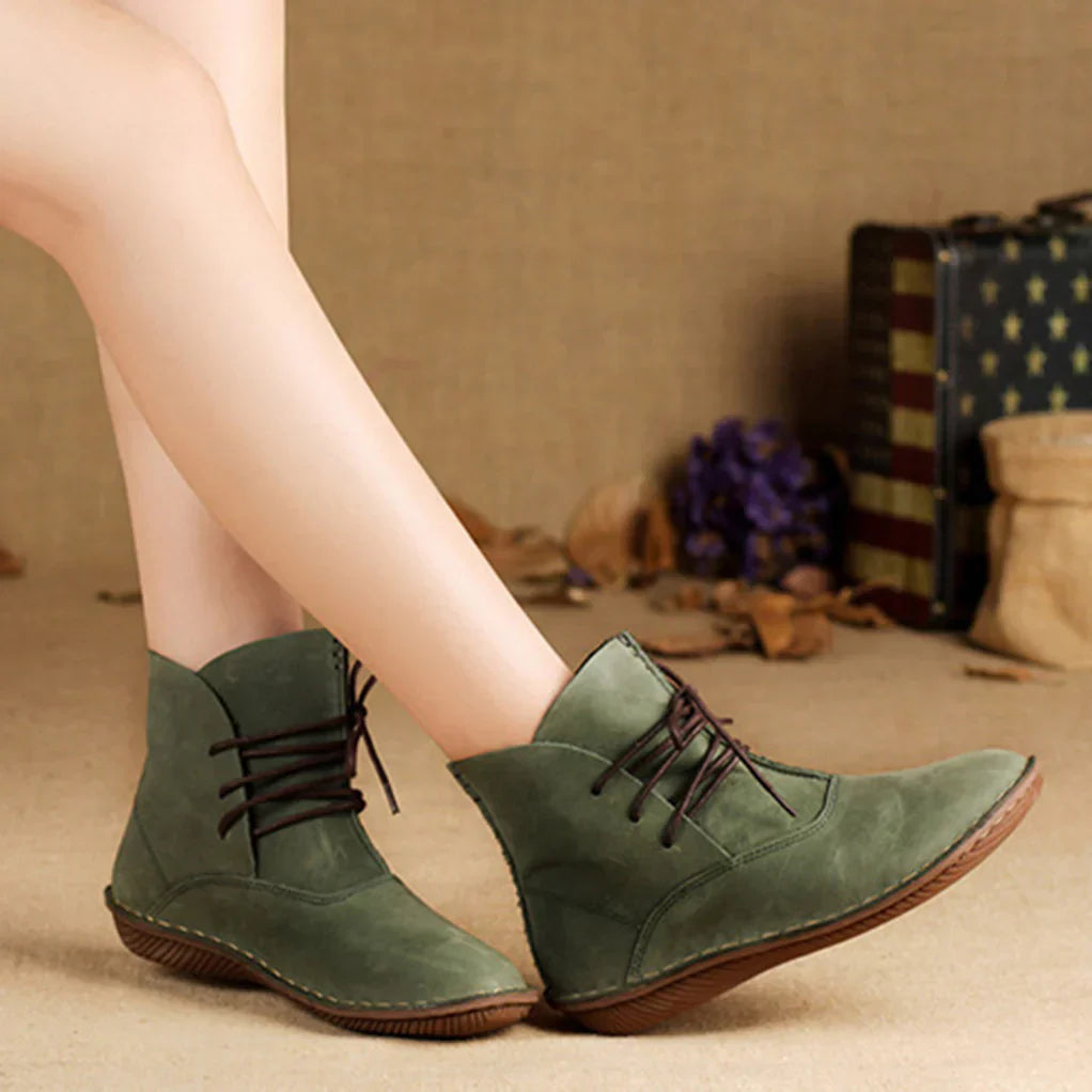 WOMEN'S HANDMADE RETRO FLAT LEATHER BOOTS