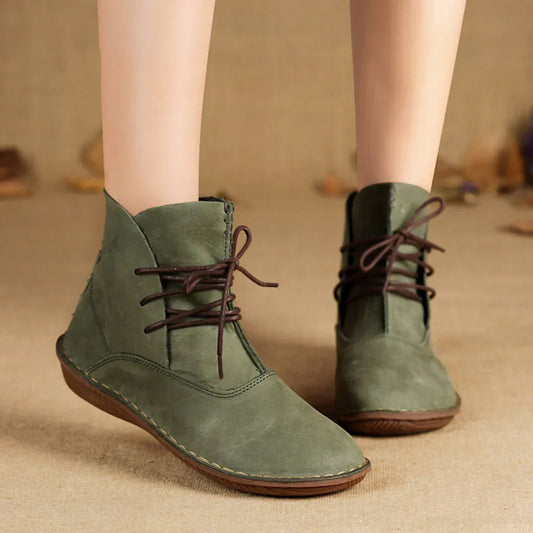 WOMEN'S HANDMADE RETRO FLAT LEATHER BOOTS