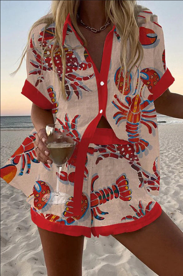 Daphira – Short Summer Suit with Lobster Print