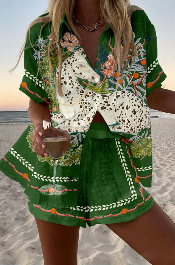 Céphira – Short Summer Suit with Horse Print