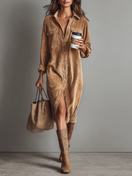 Emma | Mid-Length Loose Corduroy Dress