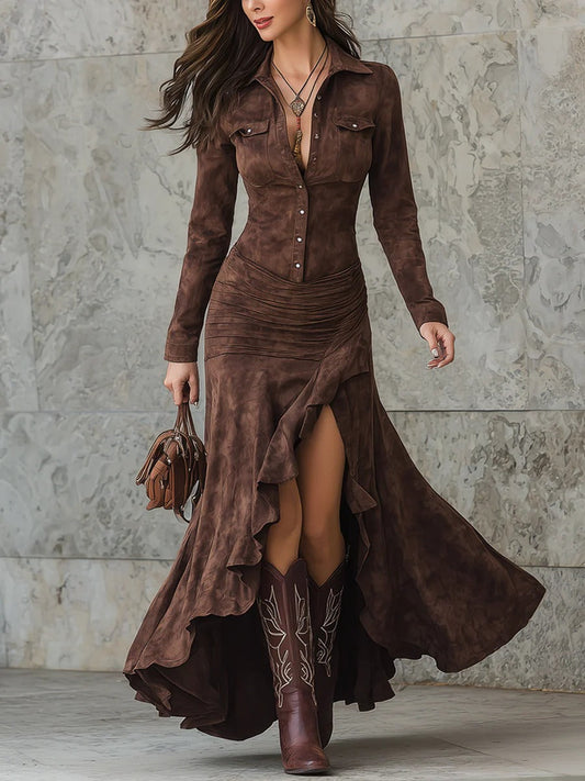Melissa | Brown Retro Long Dress