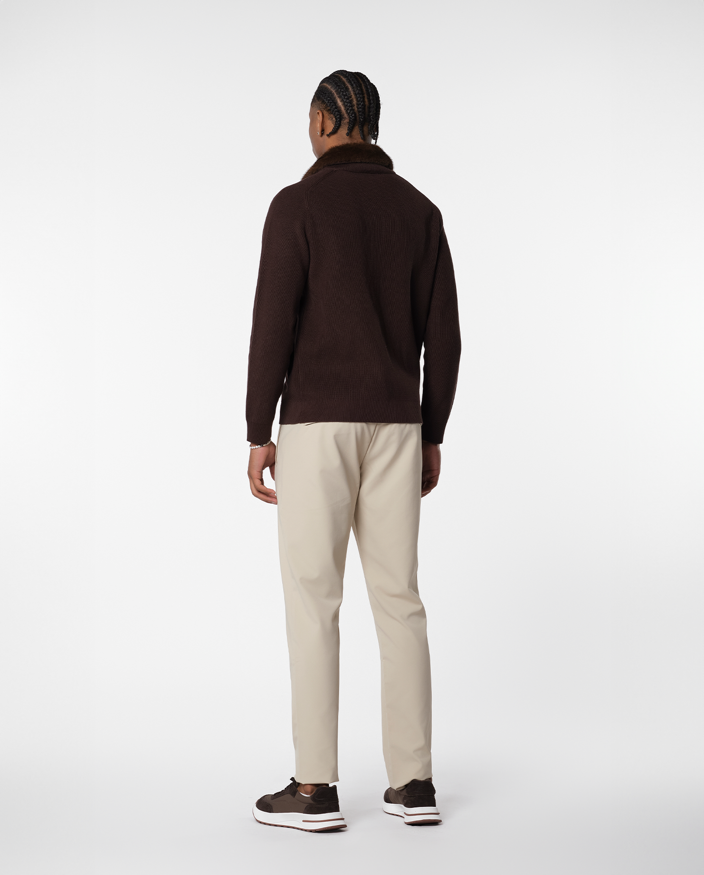 FURNECK KNIT JACKET - BROWN