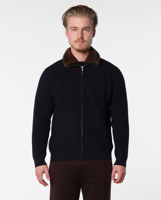 FURNECK KNIT JACKET - NAVY