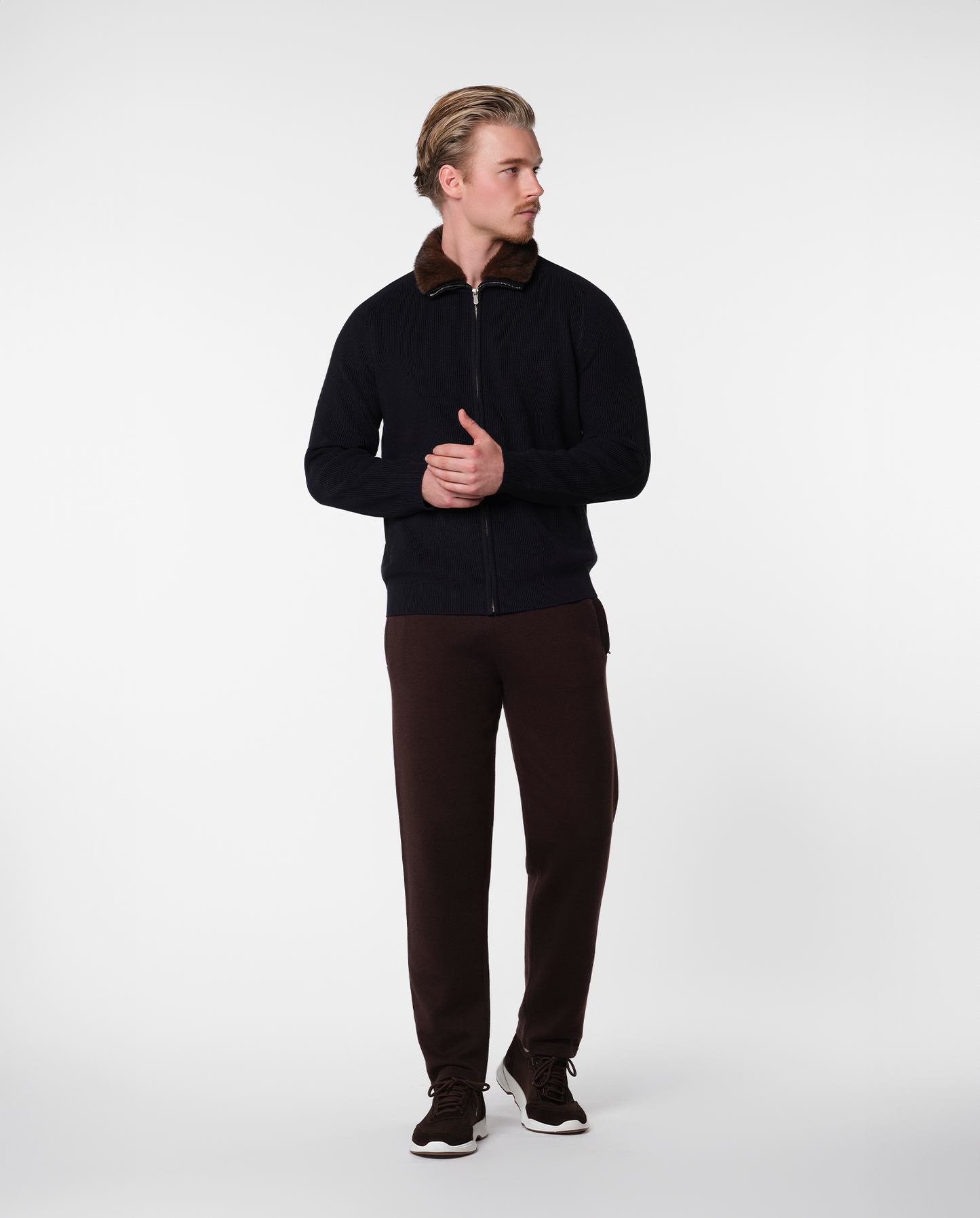 FURNECK KNIT JACKET - NAVY