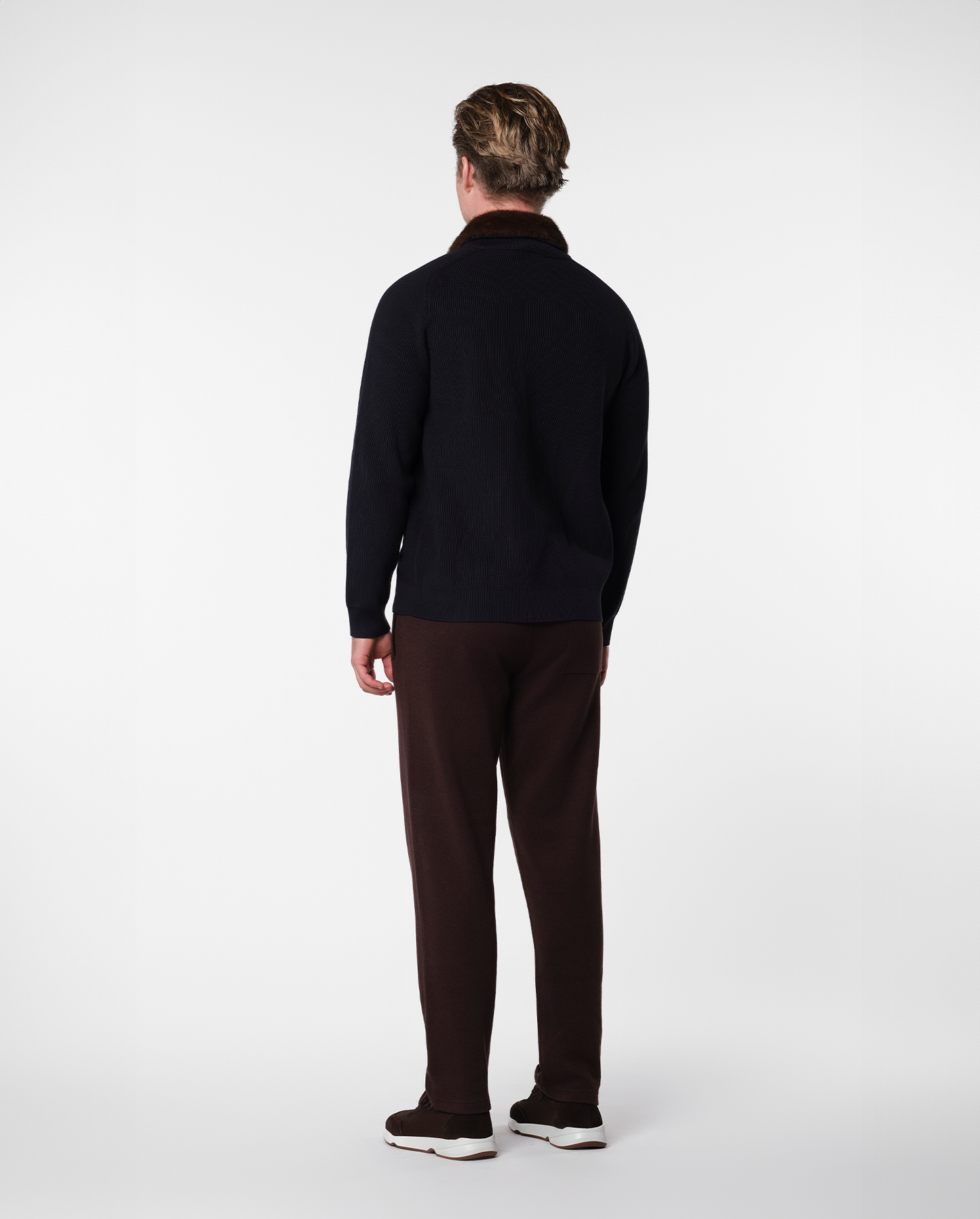 FURNECK KNIT JACKET - NAVY