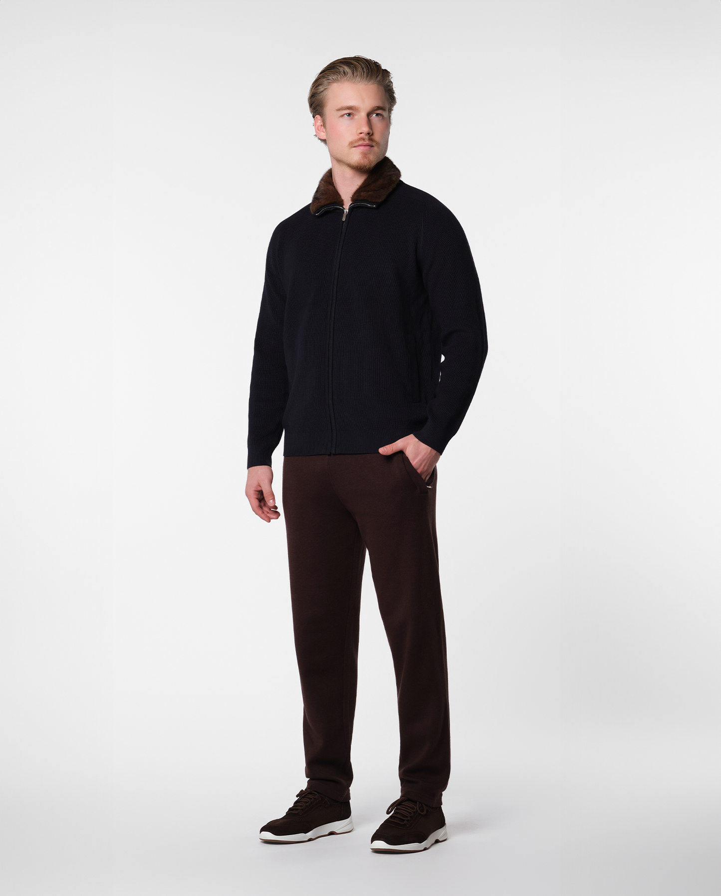 FURNECK KNIT JACKET - NAVY