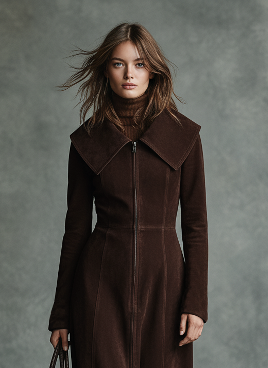 Women's Minimalist Faux Suede Sailor Collar Zipper Coat MDA2858J2Y