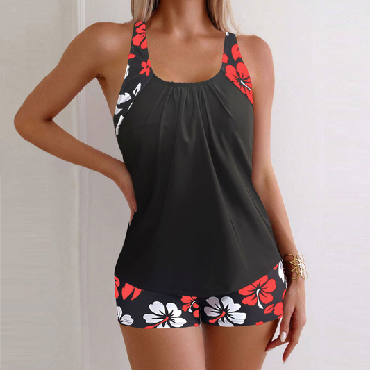 Camille | Red Floral Tankini Set