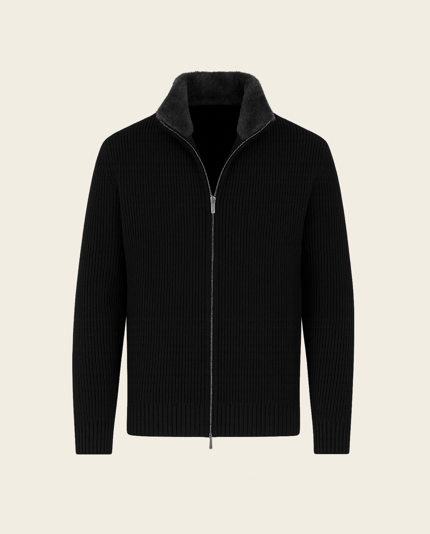 FURNECK KNIT JACKET - BLACK