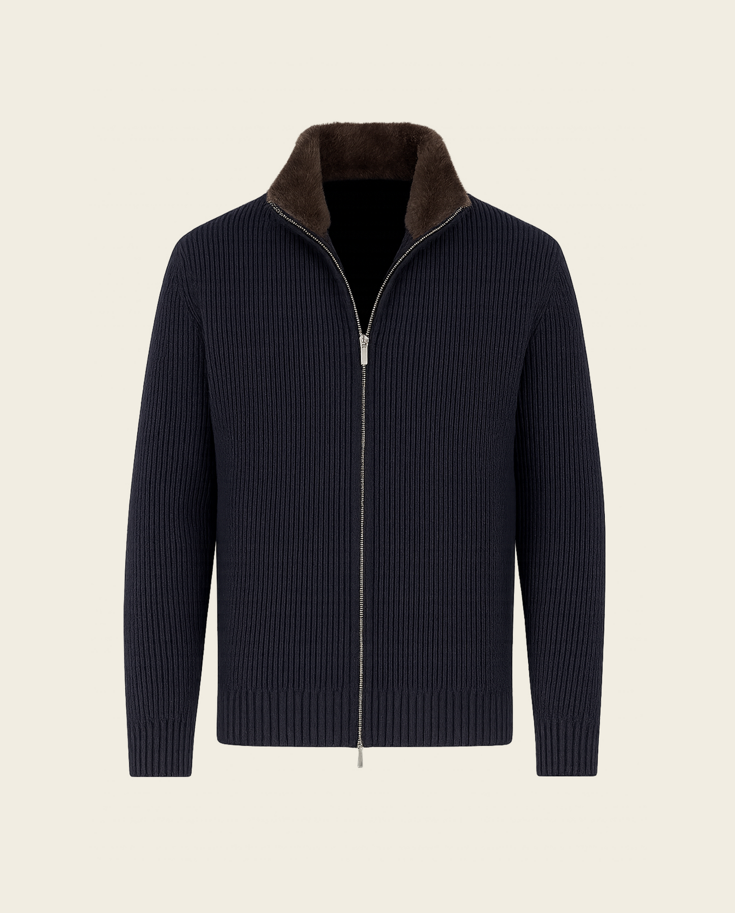 FURNECK KNIT JACKET - NAVY